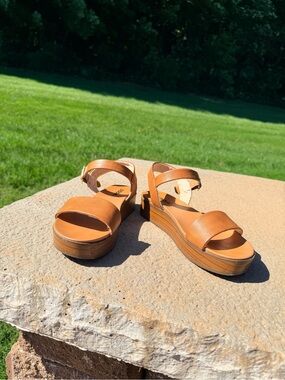 Soda Women’s Tan Platform Sandals with Ankle Strap
